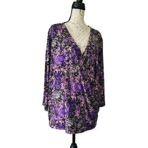 Liz Claiborne Women's Surplice 3/4 Sleeve Purple/Black/Pink Abstract Top Size 3X